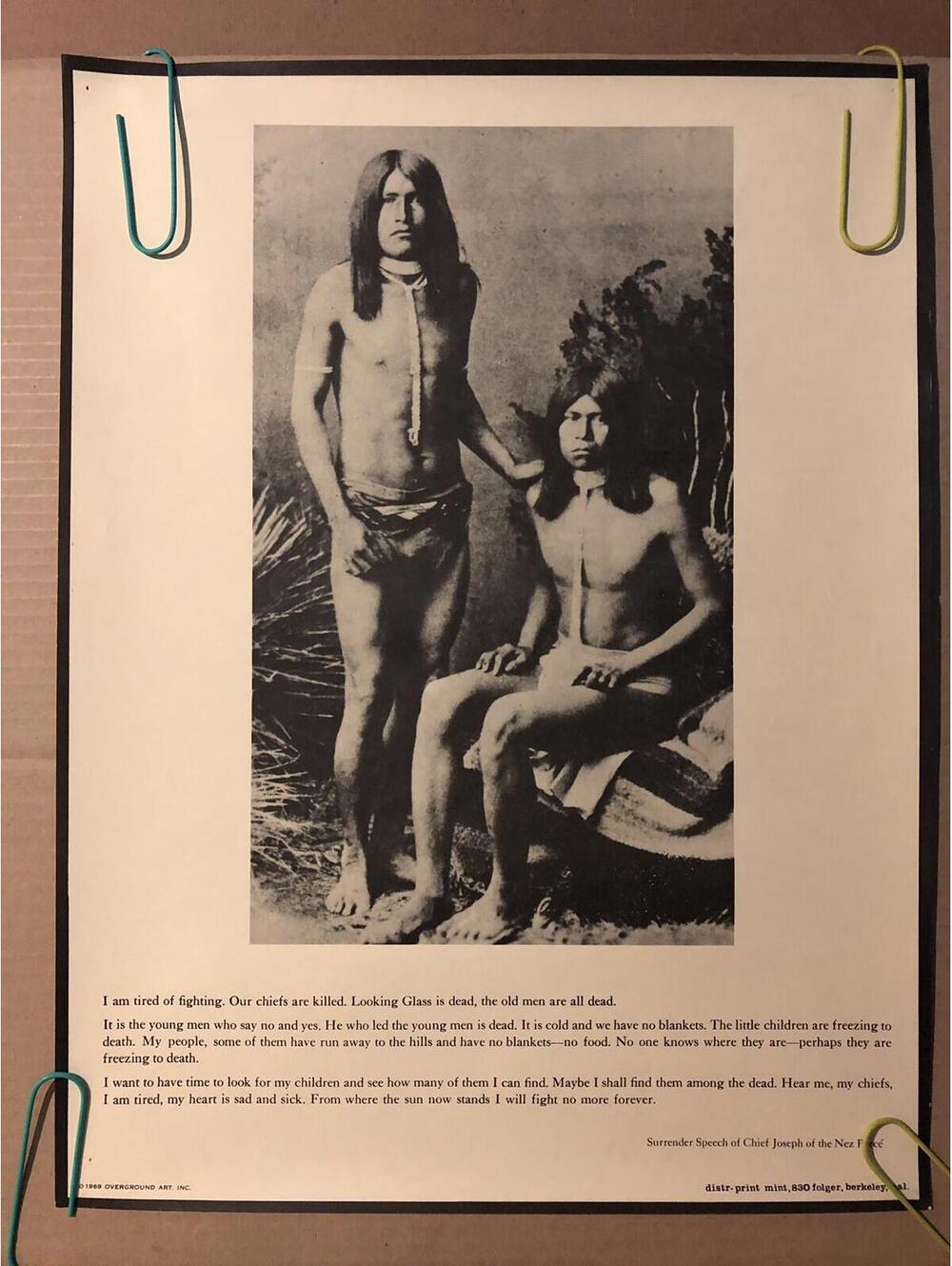 Surrender Speech Of Chief Joseph Native American 1969 Original Vintage Poster